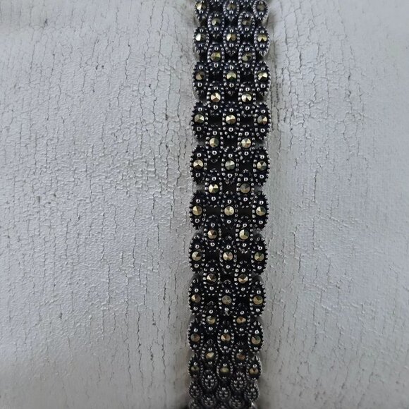 Elgin Bracelet Black Tone Chain Gold Tone small crystal Accent Size 6.5 inches - Picture 7 of 11
